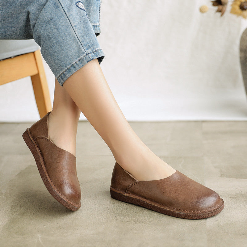 Chaussures simples en cuir véritable pour femmes, rétro