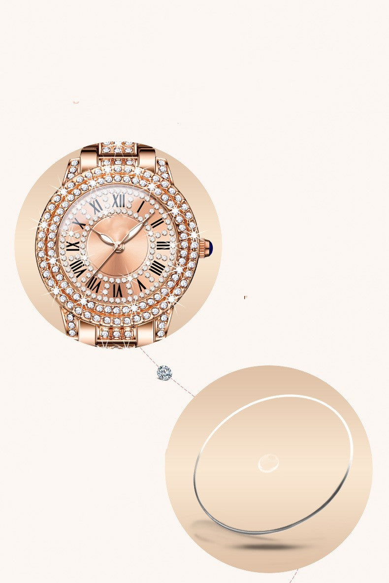 Exquisito y elegante reloj de cuarzo brillante con diamantes.