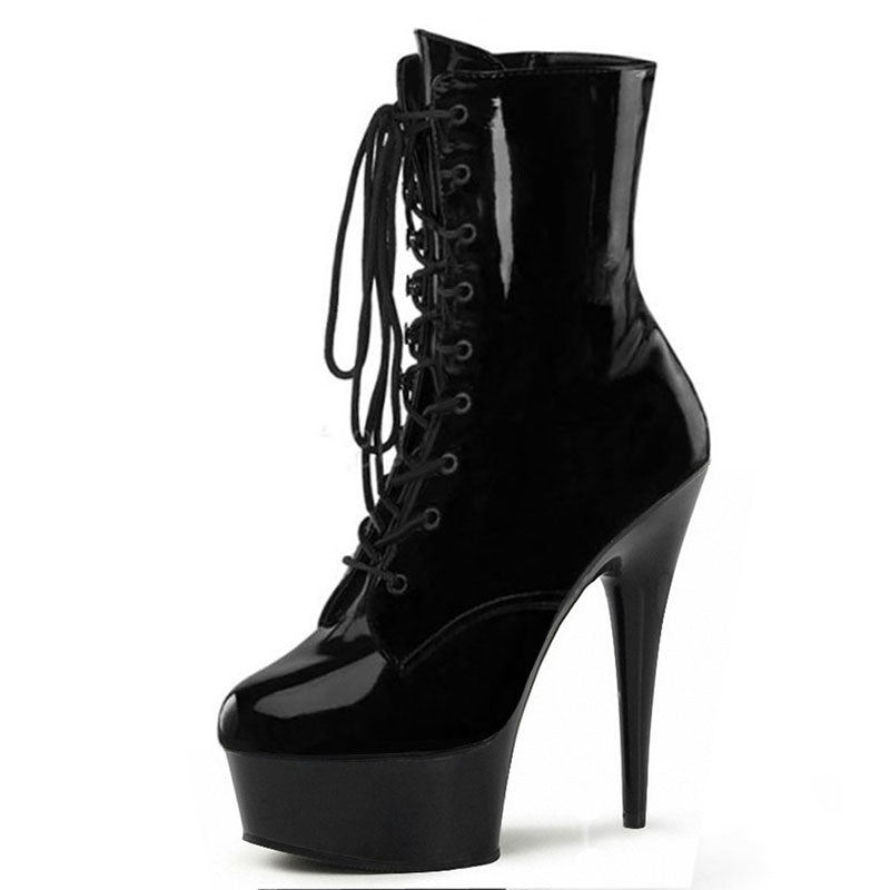 Lace-Up Low Boots Black Pole Dance Plus Size Waterproof