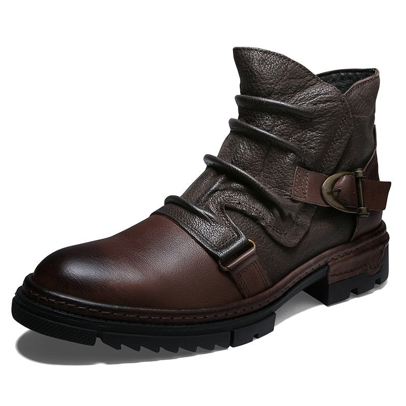 Botas retro arrugadas de cuero genuino para hombre