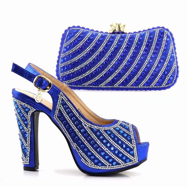 Fish Mouth Blue Pointed Toe Fashion Sandals With Dinner Bag Set