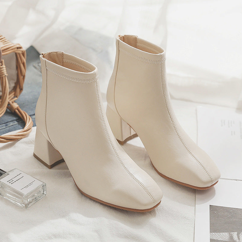 Fashion Female Mid-Heel Thick-Heel White Boots