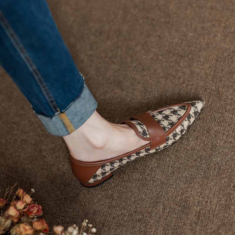 Women's Cowhide Plaid Flat Shoes