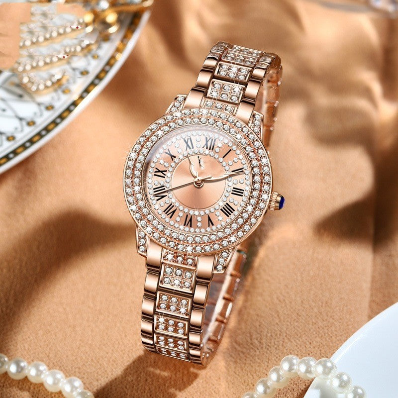 Exquisito y elegante reloj de cuarzo brillante con diamantes.