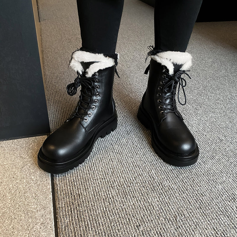 Bottes chaudes à fermeture éclair pour dames en peau de vache de première couche