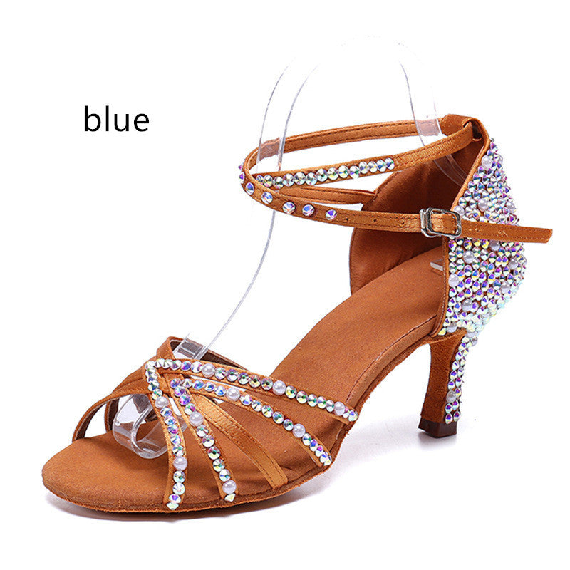 Zapatos de baile latino Rhinestone Perla Satén Mujer