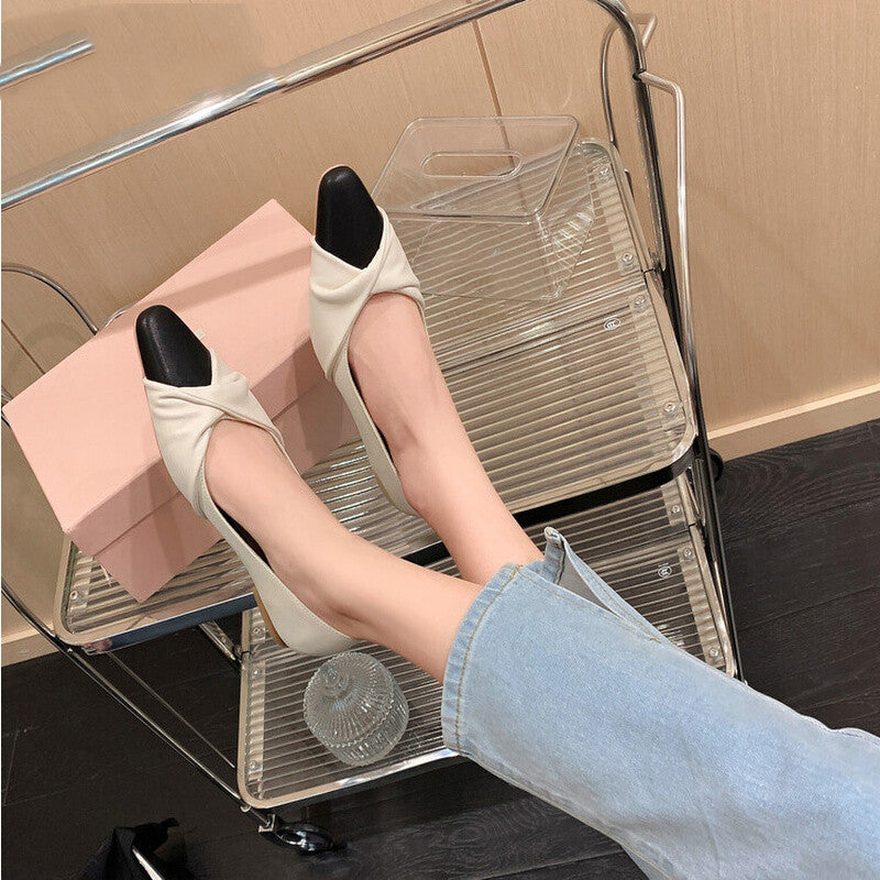 Leather Low Heel Feminine Colorblock Mary Jane Shoes