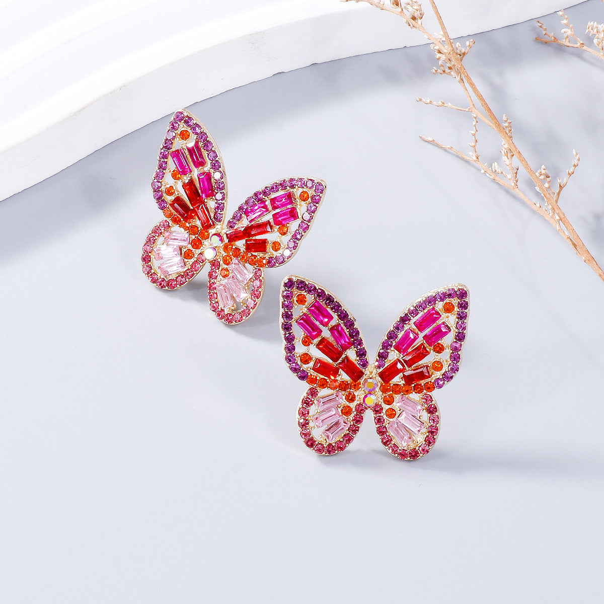 Boucles d'oreilles papillon en alliage incrusté de strass