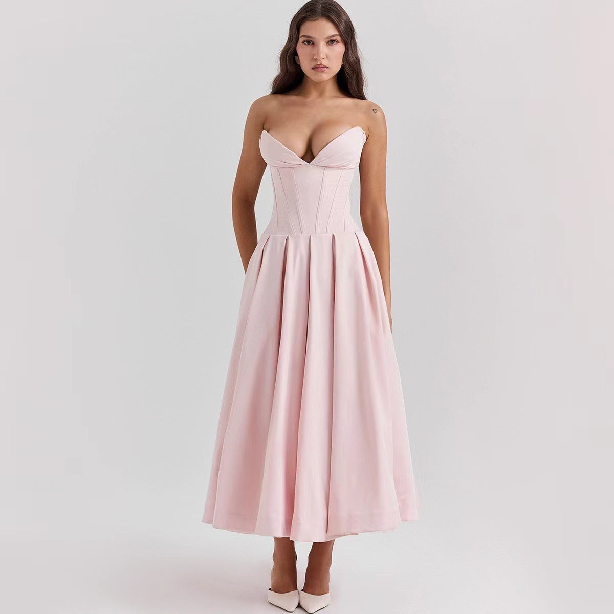 Robe bustier tubulaire à la mode avec poches, robes Corset d'été dos nu en arête de poisson pour fête de mariage