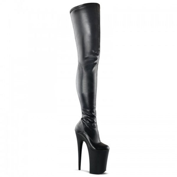 High heel patent leather stretch boots