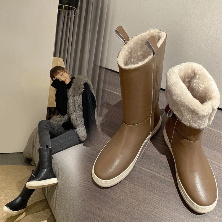 Bottes de neige mi-tube pour femmes avec fourrure en peluche