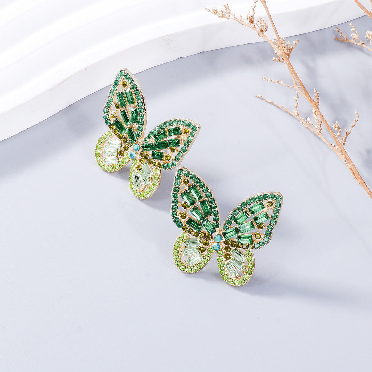 Boucles d'oreilles papillon en alliage incrusté de strass