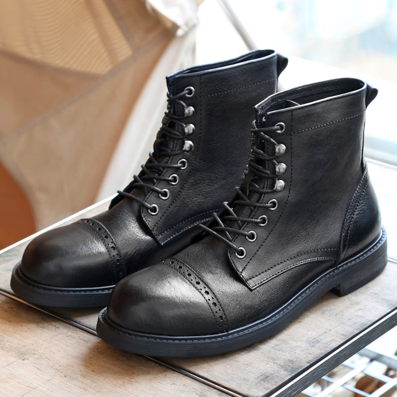 Zapatos de cuero casuales de moda para hombres con suelas gruesas