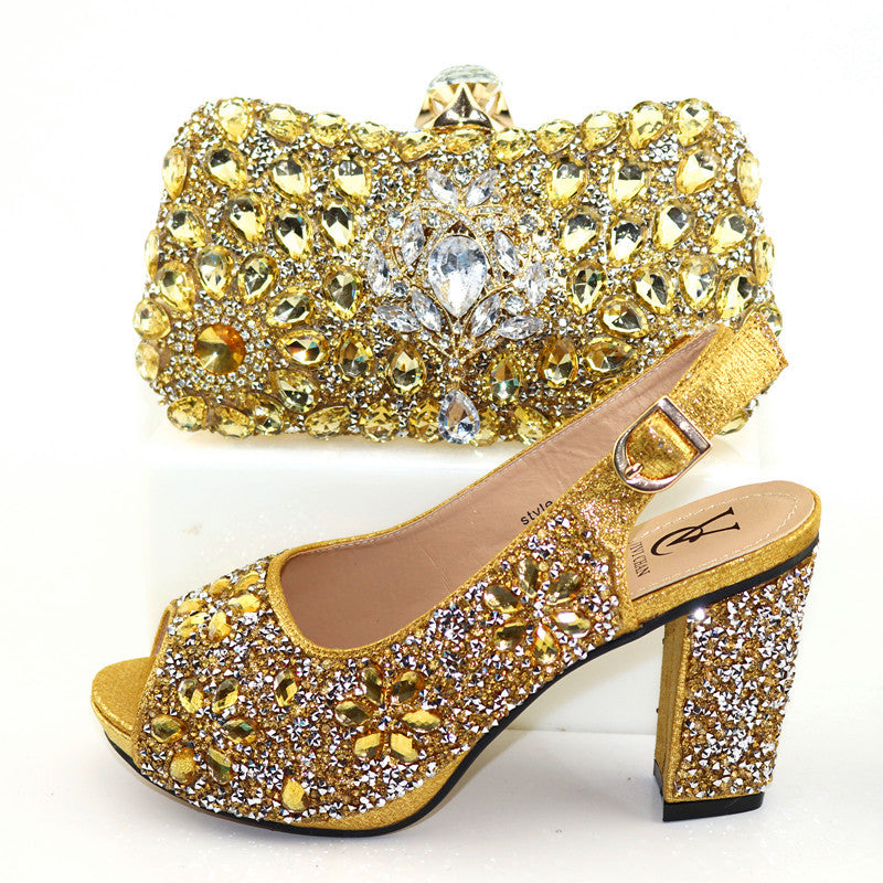 High Heel Sandals European And American Style Dinner Bag With Rhinestone Shoes