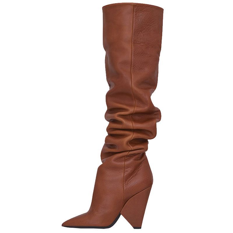 Pointed-toe Folds Profiled Heel Over The Knee Boots Women's One-step Sleeves Are Thinner