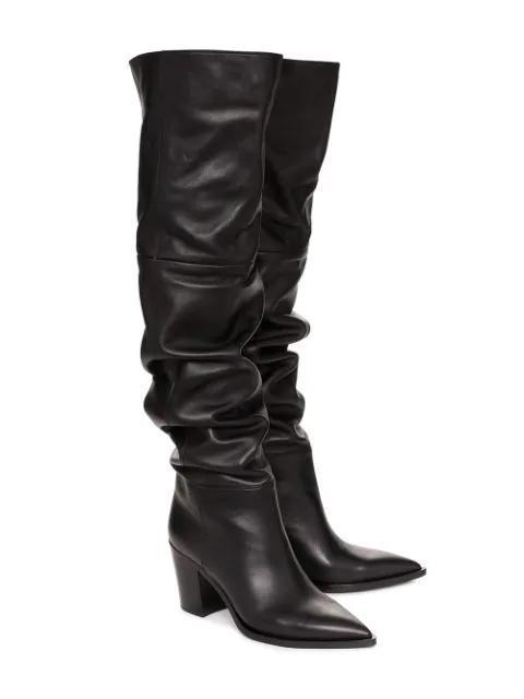 Women's Pointed Toe Thick Heel Leather Over The Knee Boots