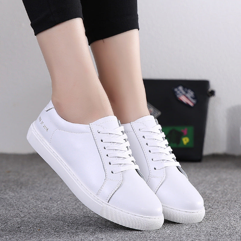 Winter New Lady White Shoe Leather Shoes Casual Shoes Female Korean Students Wholesale Manufacturers