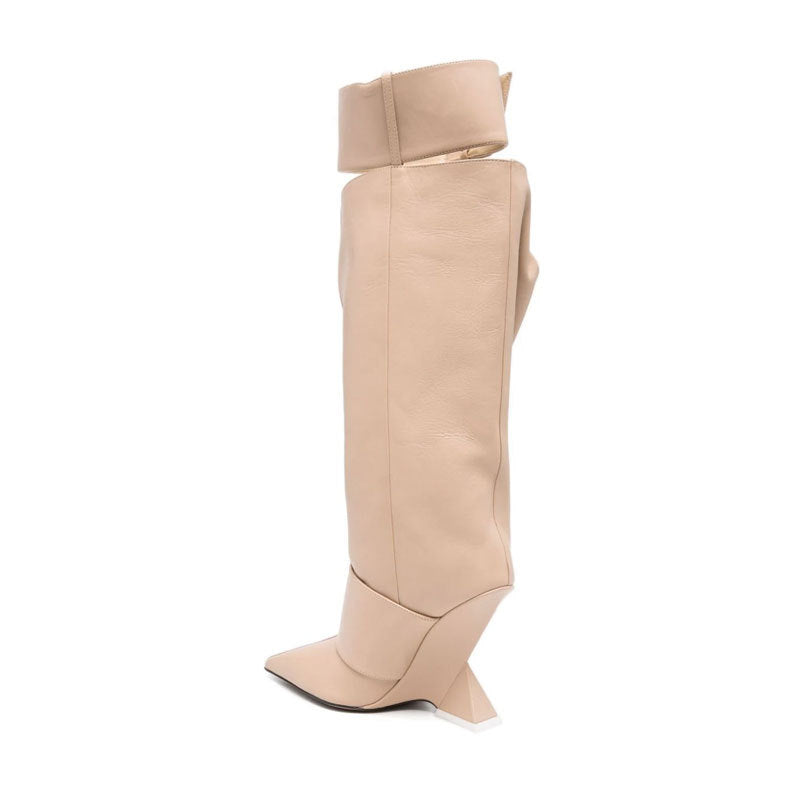 High-profile Wedge Sleeve Pointed Slip-on Strap Large Fastener Boots