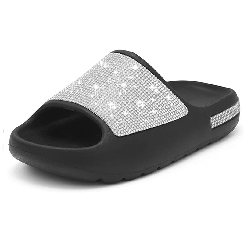 Zapatillas con diamantes de imitación para mujer, zapatos de suela gruesa con punta abierta, chanclas de moda para verano