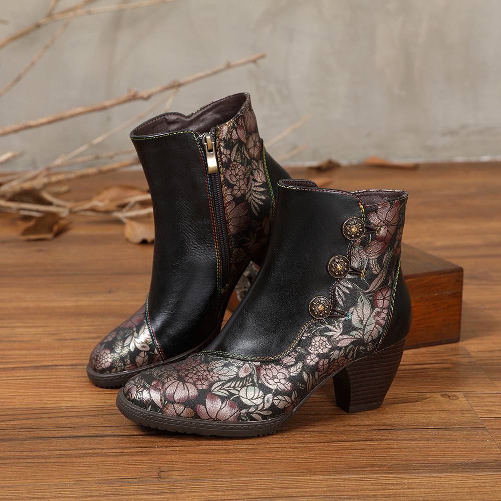 Zapatos de moda para mujer europeos y americanos con flores retro para mujer