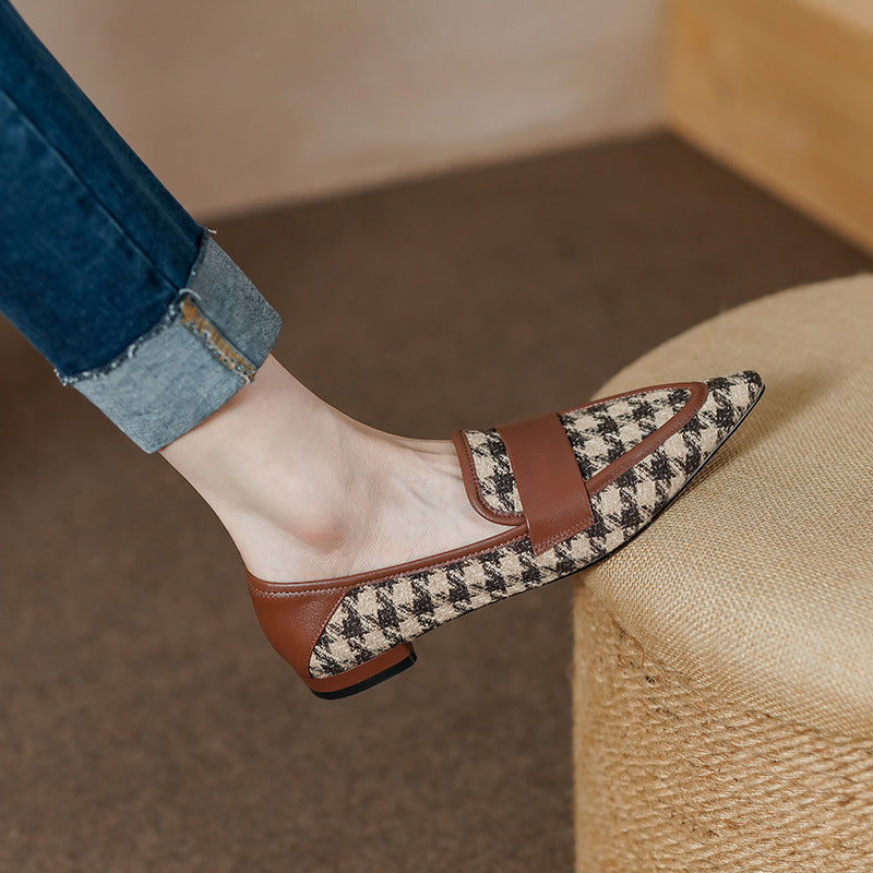 Women's Cowhide Plaid Flat Shoes