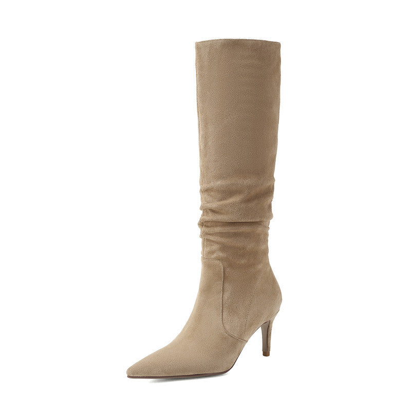 High Heel Pleated High Boots Knee-length Fashion Boots