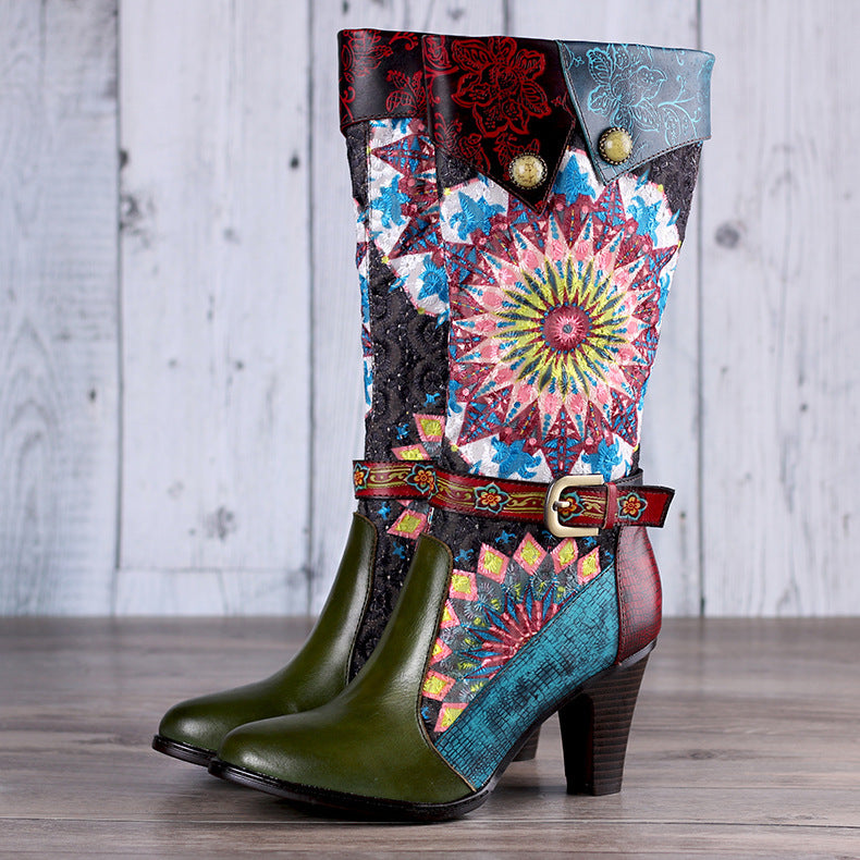 Handmade Retro Short Velvet High-heeled Boots Women