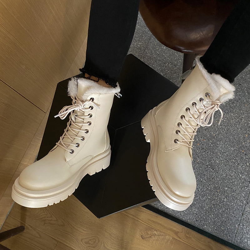 Bottes chaudes à fermeture éclair pour dames en peau de vache de première couche