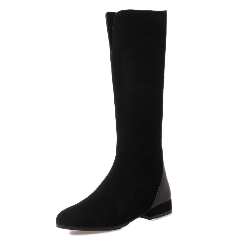 Women's New Leather Scrub Thick Heel High Boots