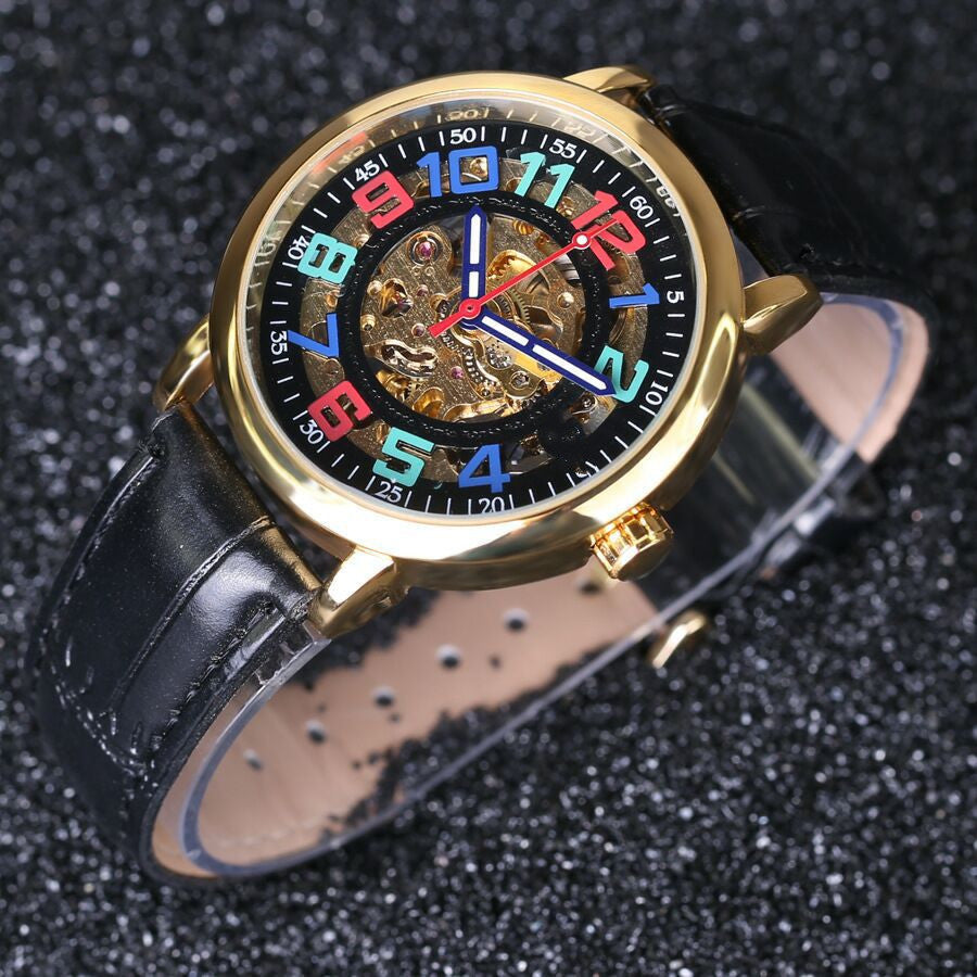 Men's Fashion Skeleton Automatic Belt Mechanical Watch