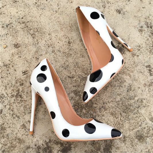 Women's Stiletto Point-toe Patent Leather Polka-dot High Heels