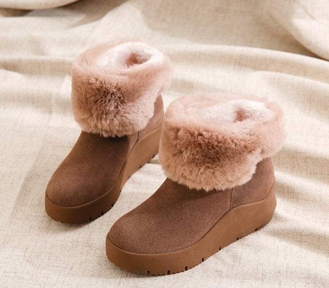 Botas de nieve Fur one, botas cortas aumentadas para mujer, botas de bizcocho para mujer, zapatos de algodón, versión coreana de invierno de los zapatos de mujer de tubo salvaje 