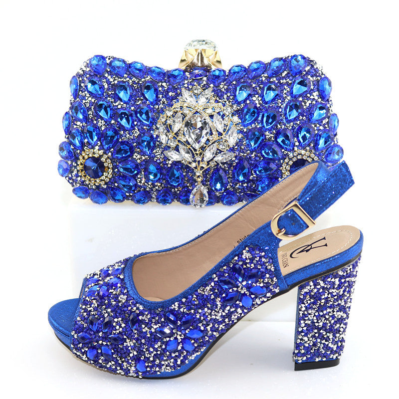 Sandales à talons hauts, sac de dîner de style européen et américain avec chaussures en strass