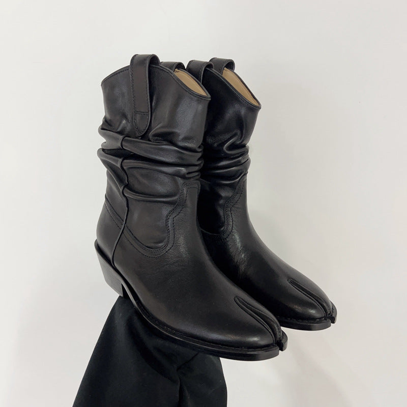 Leather Split Toe Ankle Boots