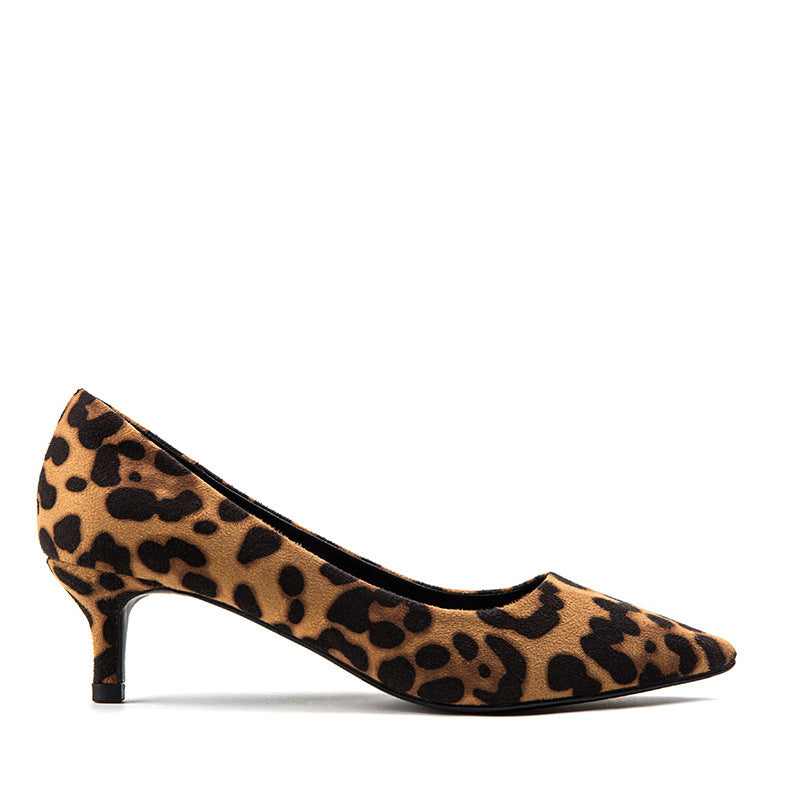 Women's Spring And Summer Korean-style Suede Leopard Pointed High Heels