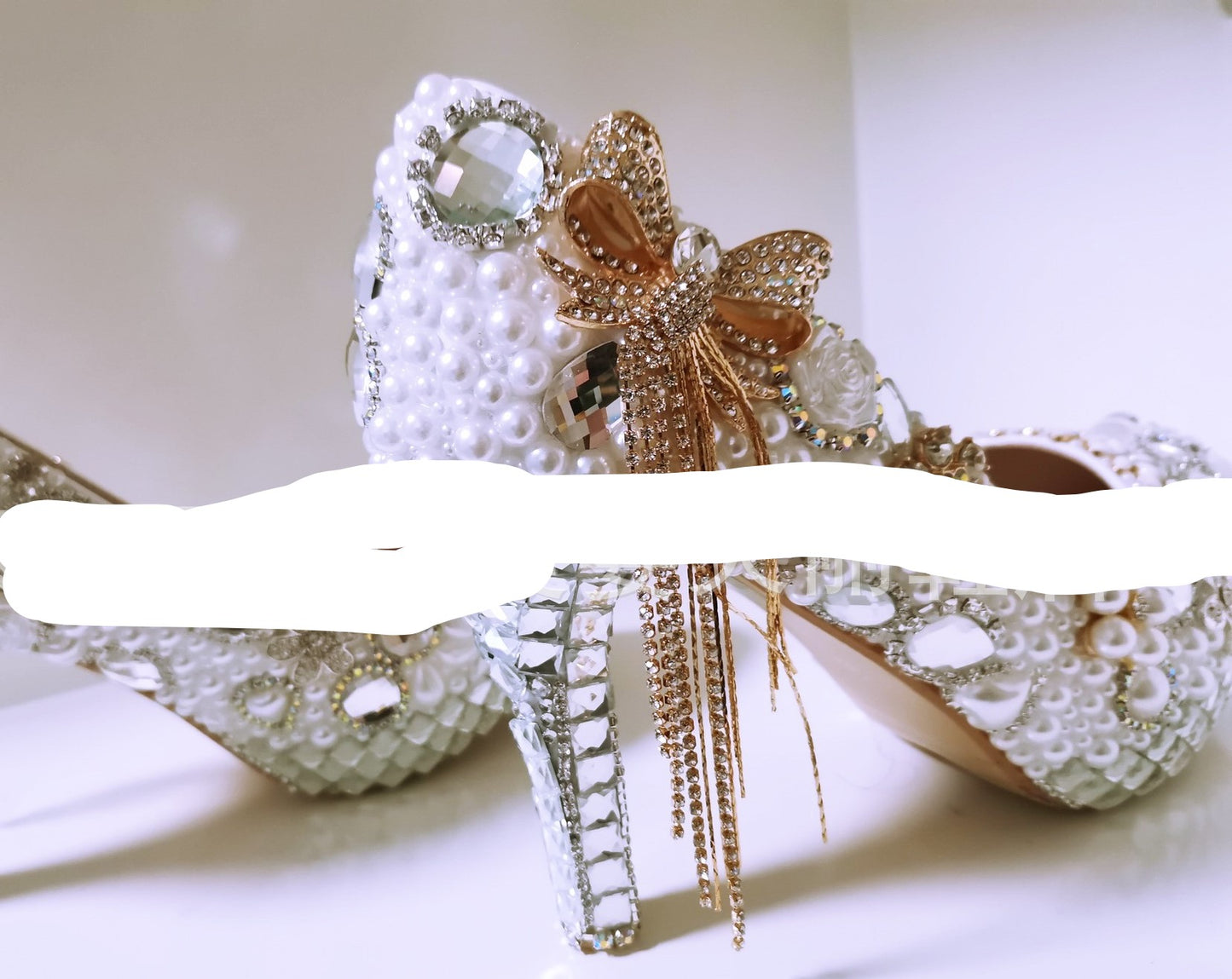 Chaussures de mariage en cristal de luxe imperméables à talons hauts et perles légères