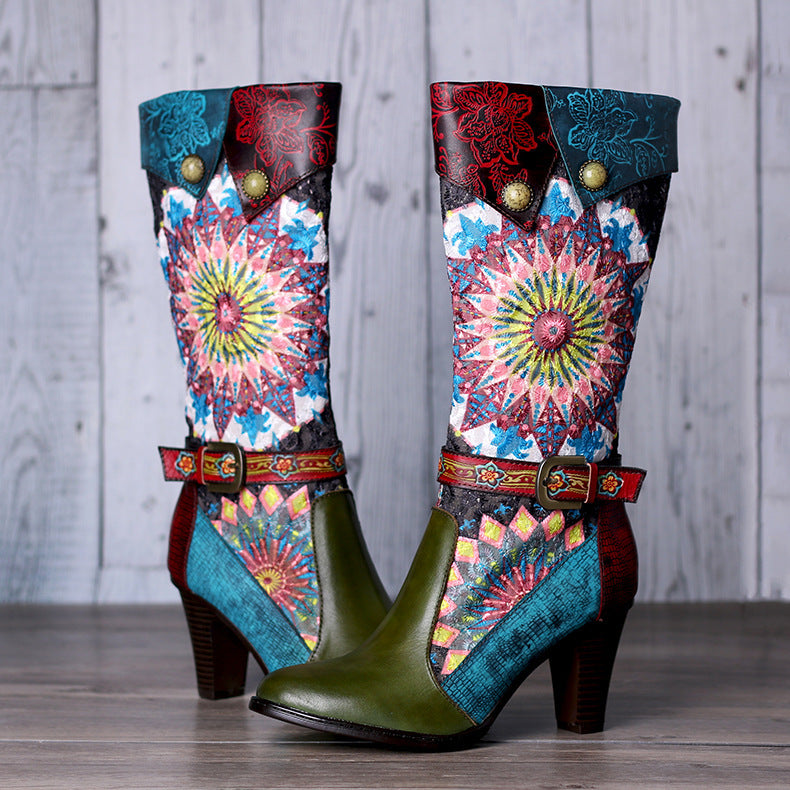 Handmade Retro Short Velvet High-heeled Boots Women