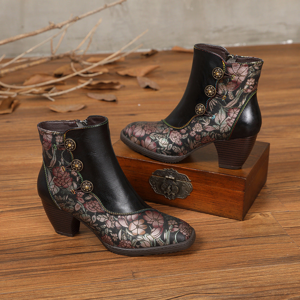 Zapatos de moda para mujer europeos y americanos con flores retro para mujer