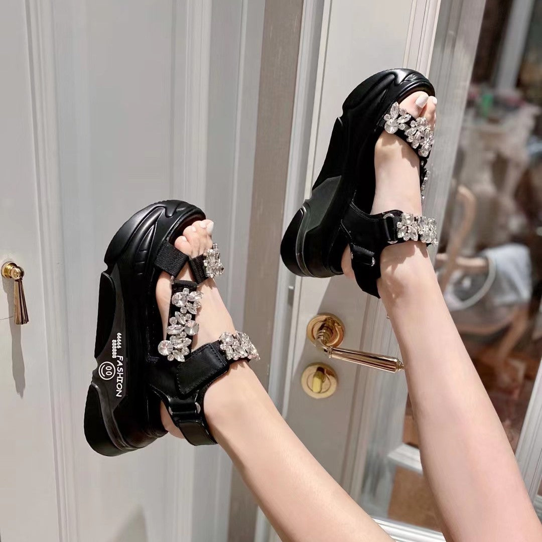 Sandalias de plataforma con diamantes de imitación para mujer, zapatos de plataforma bohemios salvajes de estilo de hadas, productos europeos