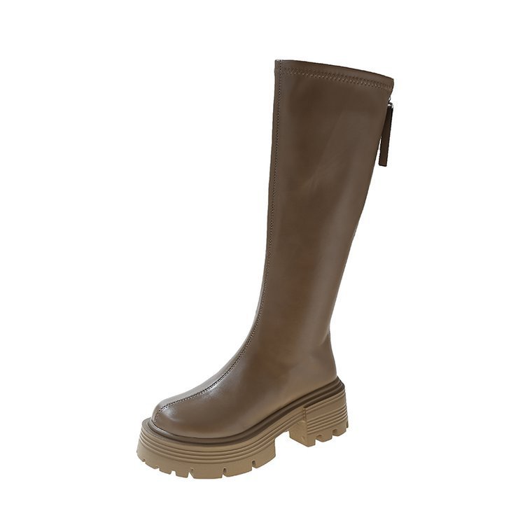 Botas altas con plataforma y tacón bajo por debajo de la rodilla para mujer, otoño e invierno, con tacón bajo