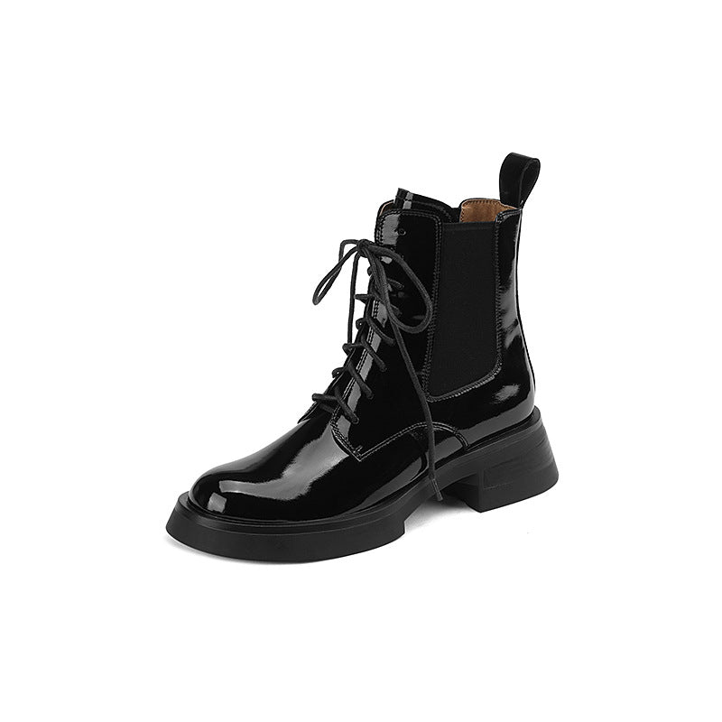 Nouveau Talon Chunky Tête Ronde Bottes Dr Martens Femme