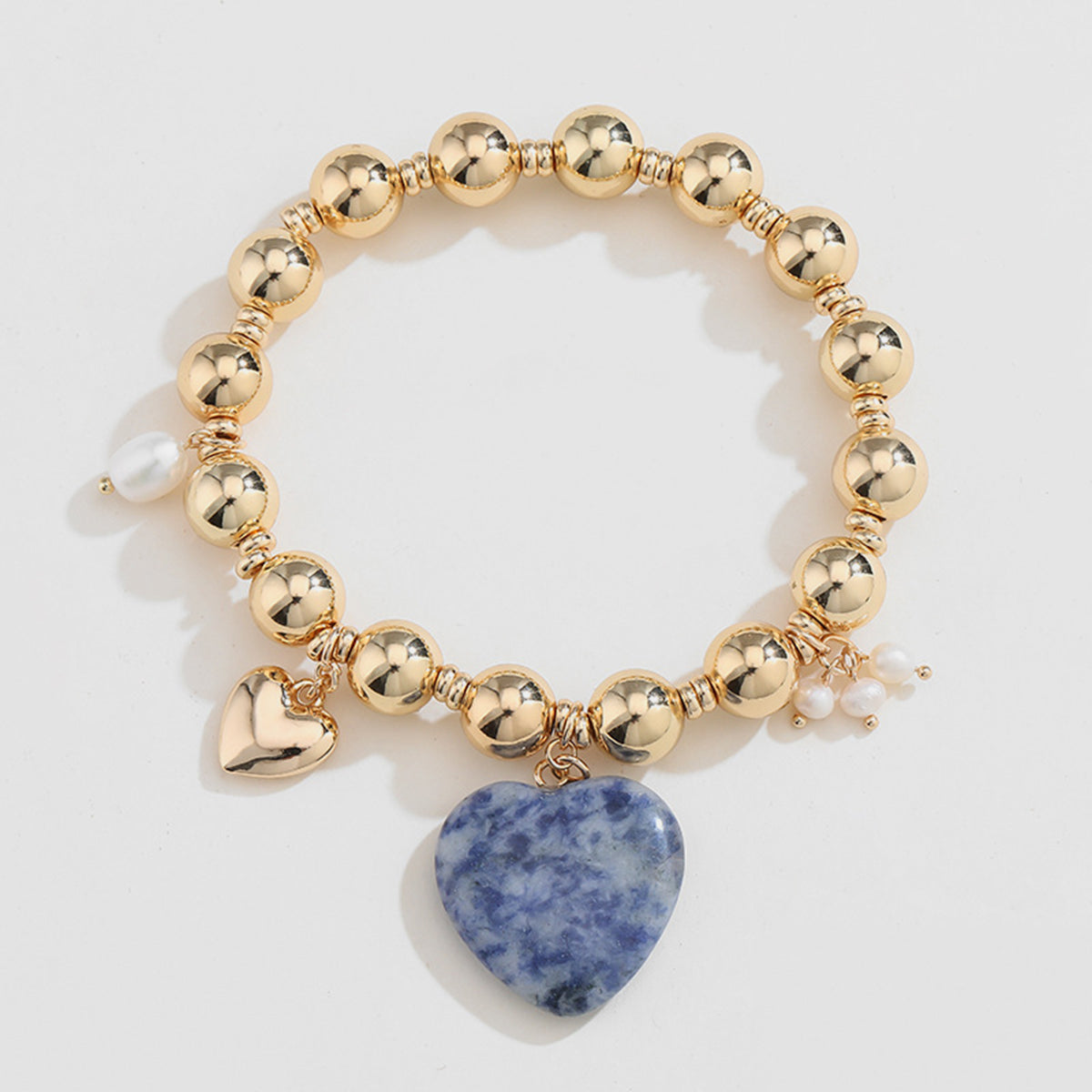 Pulsera Corazón Chapada en Oro Piedra Natural