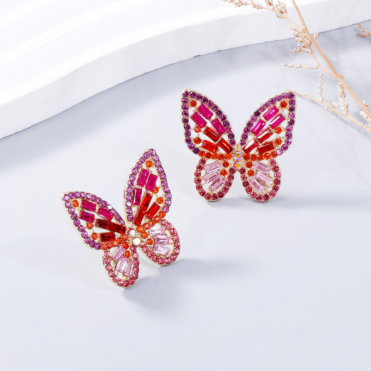 Boucles d'oreilles papillon en alliage incrusté de strass