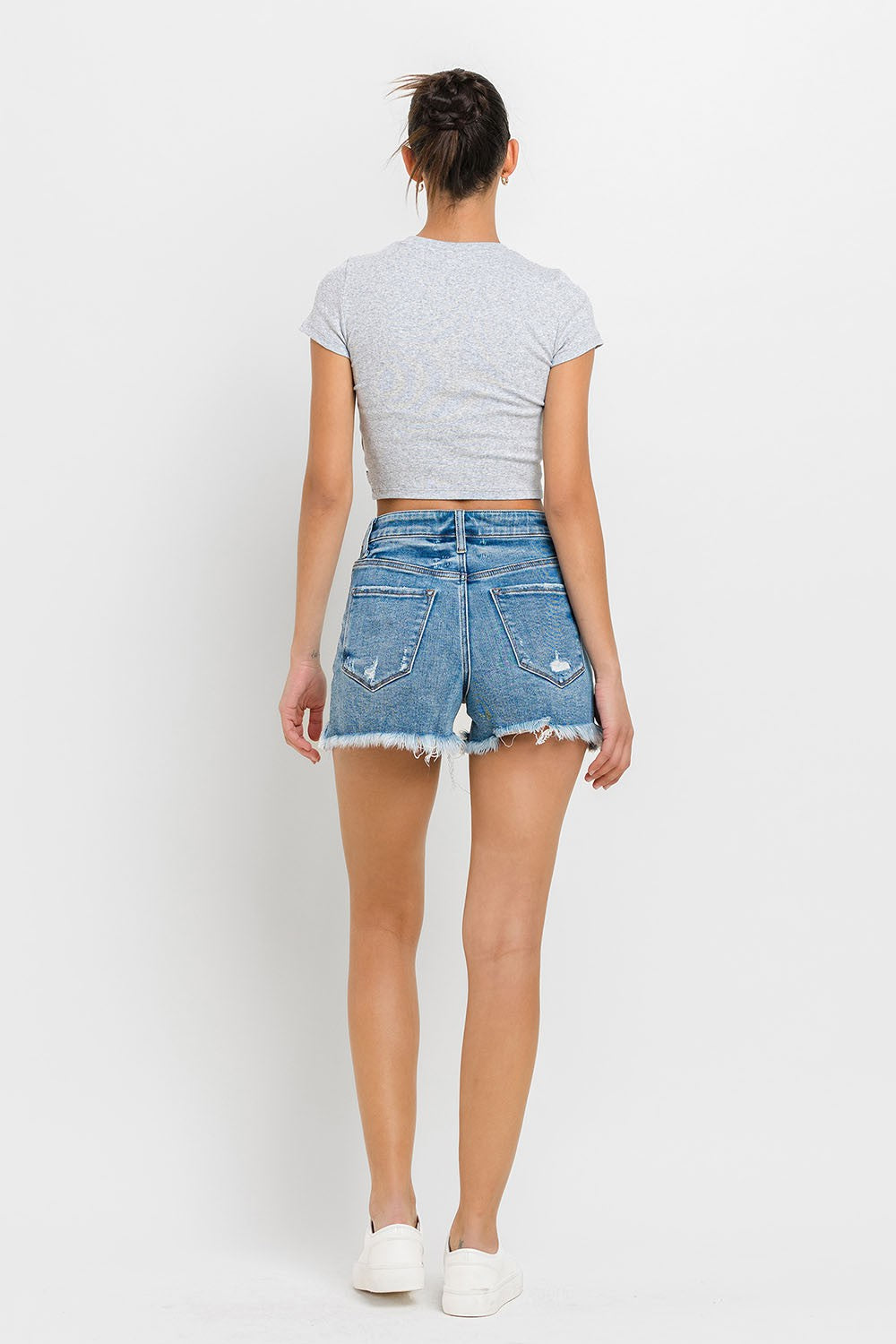 Lovervet - Short en jean à taille asymétrique et ourlet brut