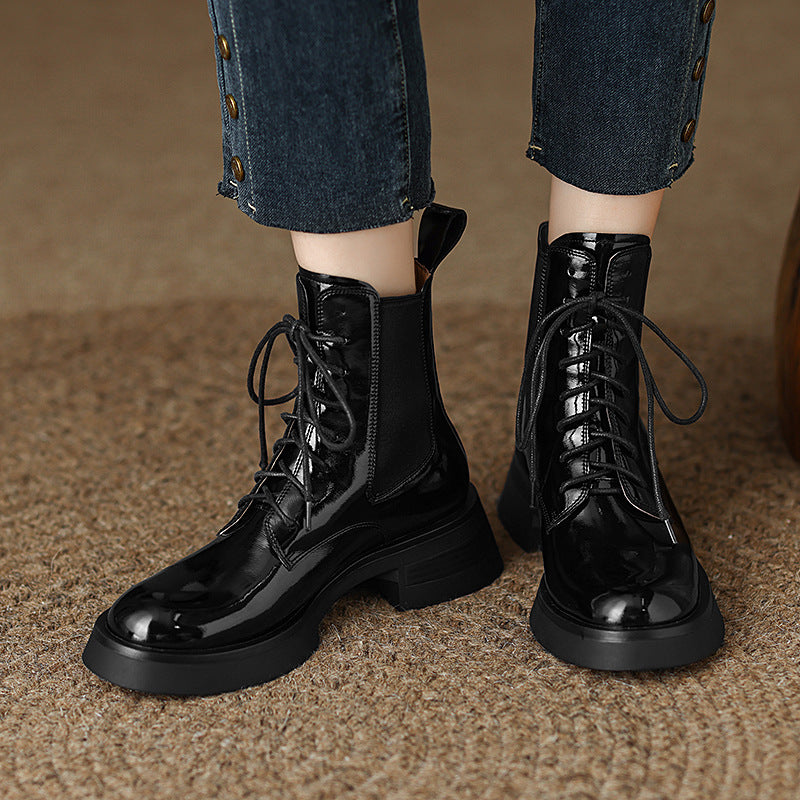 Nouveau Talon Chunky Tête Ronde Bottes Dr Martens Femme