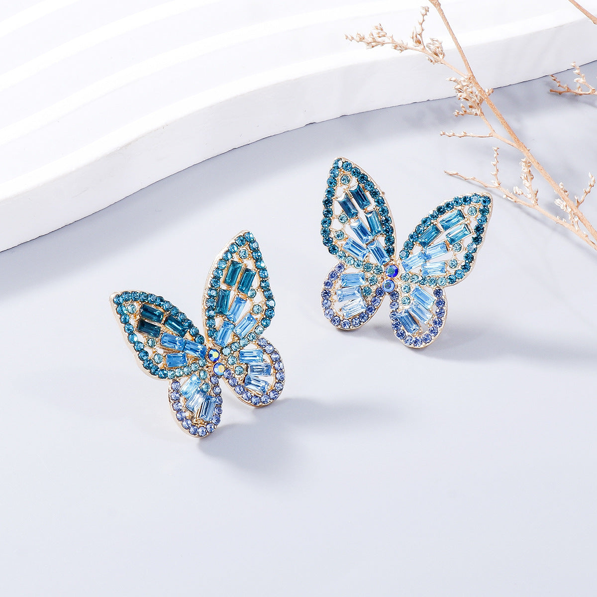 Boucles d'oreilles papillon en alliage incrusté de strass