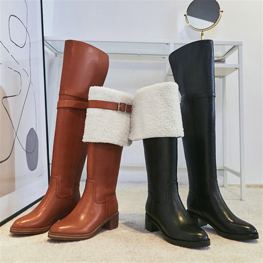 Women's wool lapel two wear high boots