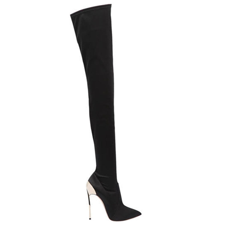 Elastic Cloth High Tube Knee Boots Women's Boots Solid Color