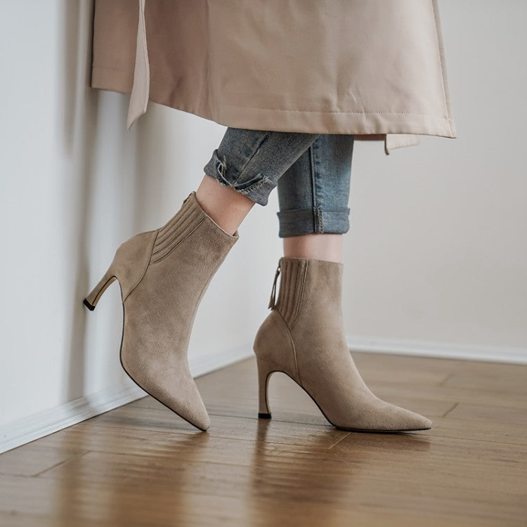 Botas cortas de mujer con punta puntiaguda y tacón de aguja de moda