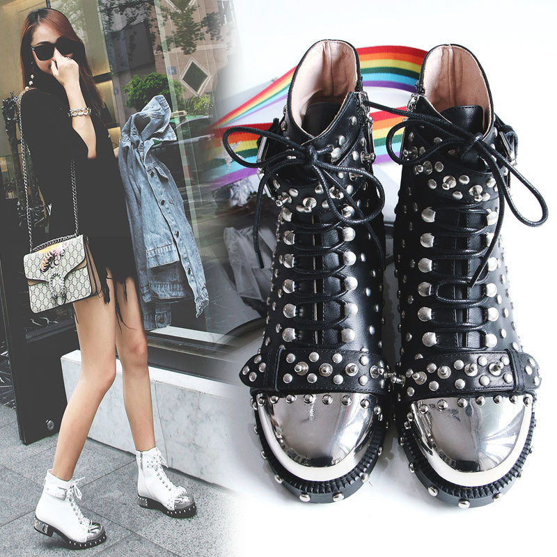 Autumn And Winter Low-heeled Short Boots Rivet Locomotive